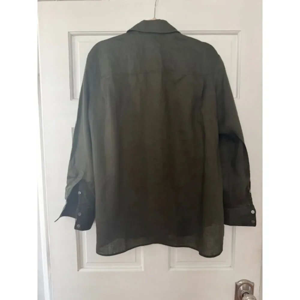 NWOT Theory Notched Collar Relaxed Linen button down shirt, size L - Picture 3 of 7